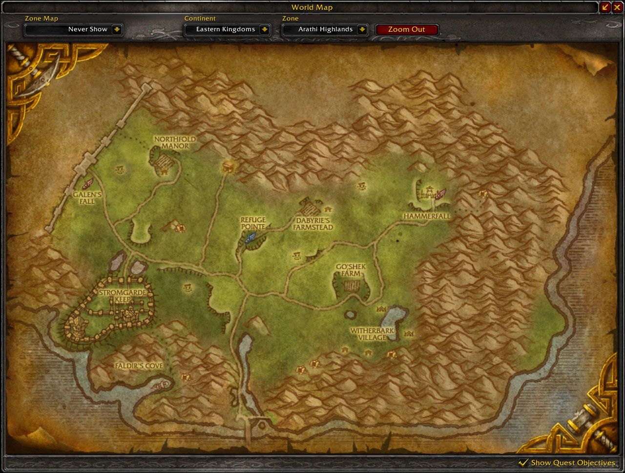 Arathi Highlands Cataclysm map wow