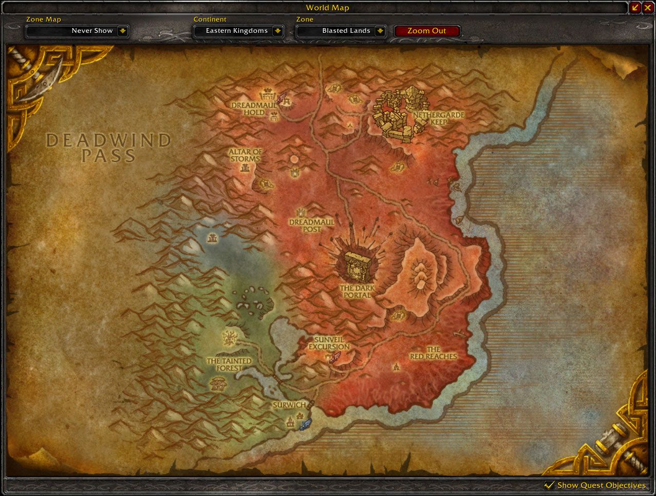 Blasted Lands Cataclysm map wow