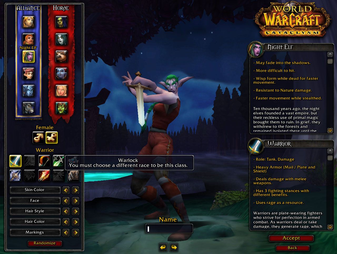 Night Elf Warrior wow