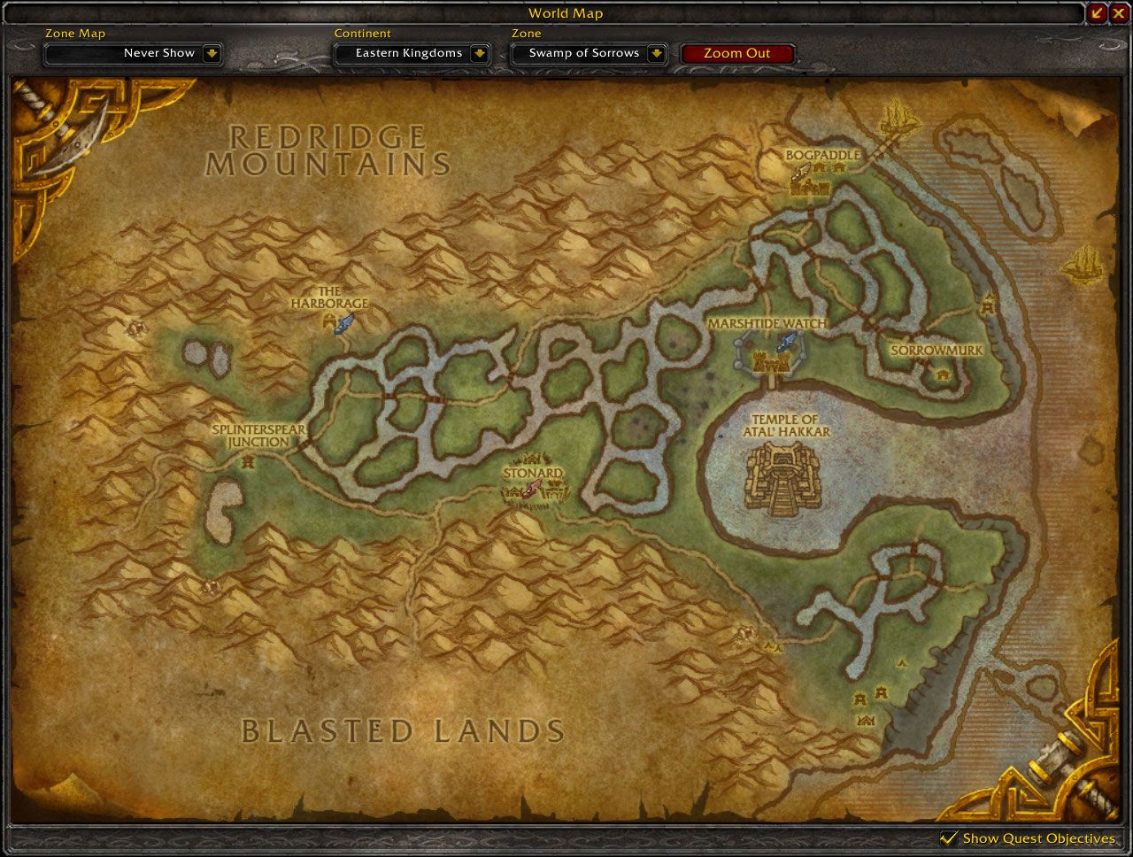 Swamp of Sorrows Cataclysm map wow